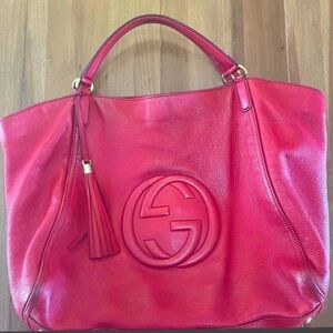 Authentic Gucci Red GG Soho Leather Jumbo Tote Bag